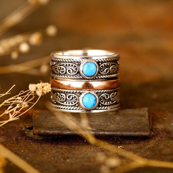 Two Stone Turquoise Fidget Ring Sterling Silver