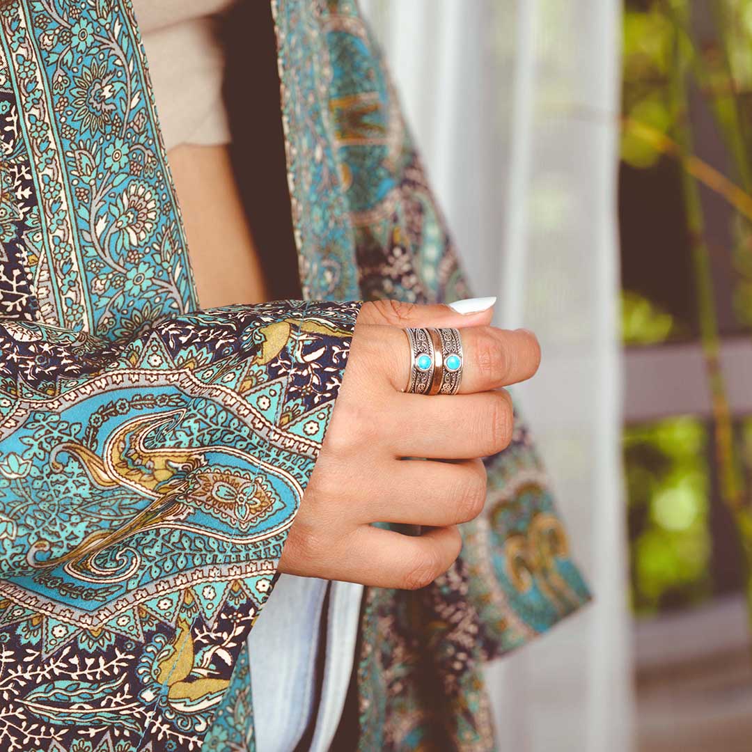 Two Stone Turquoise Fidget Ring Sterling Silver