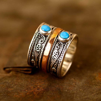 Two Stone Turquoise Fidget Ring Sterling Silver - Boho Magic