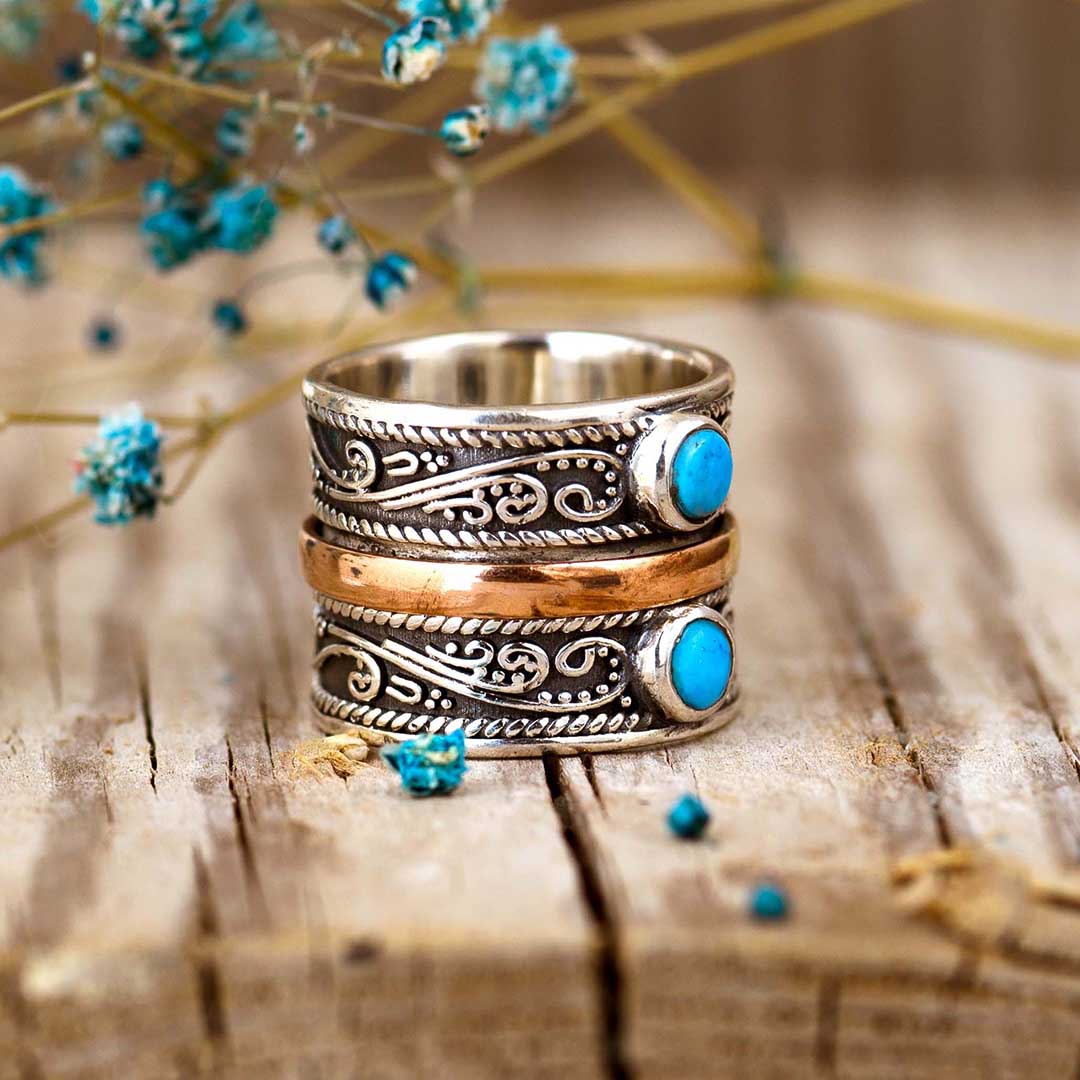 Two Stone Turquoise Fidget Ring Sterling Silver