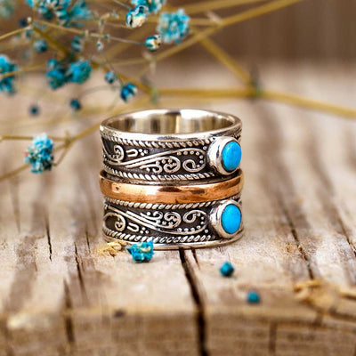 Two Stone Turquoise Fidget Ring Sterling Silver - Boho Magic