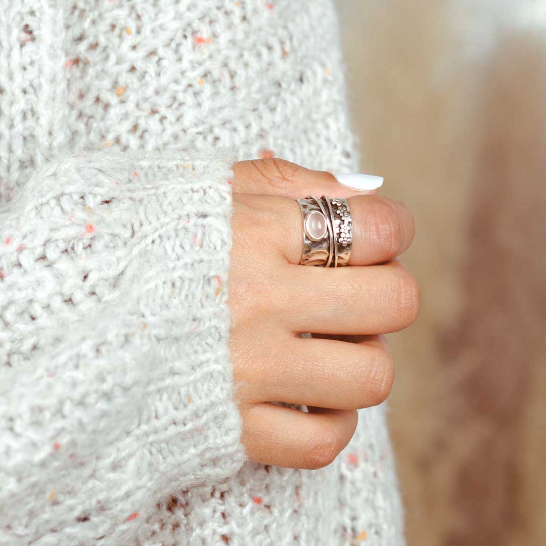 Rose Quartz Flowers and Butterfly Spinner Ring