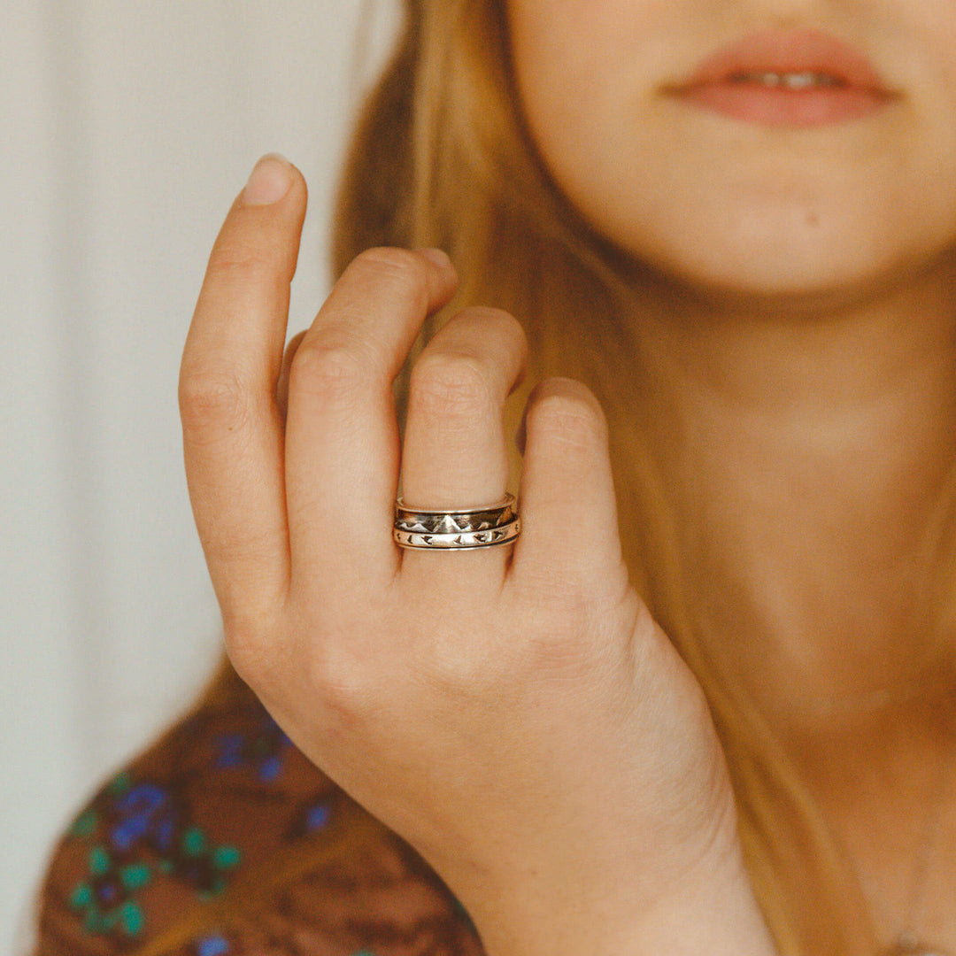 Berge und Vögel Fidget Ring Sterling Silber