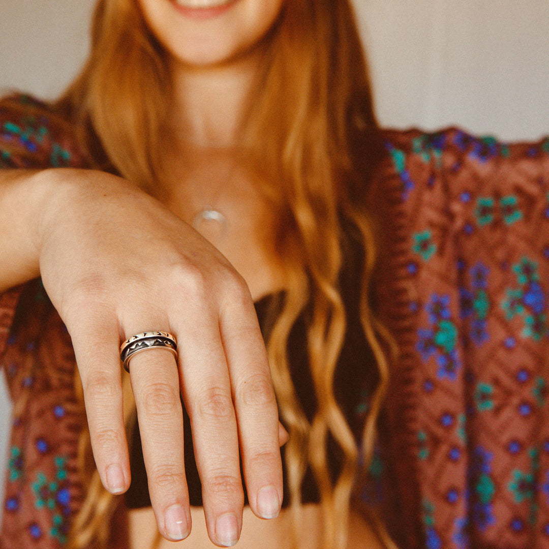 Mountains and Birds Fidget Ring Sterling Silver