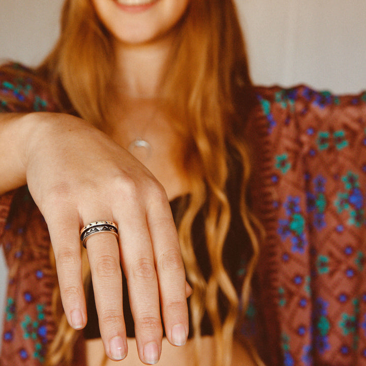 Mountains and Birds Fidget Ring Sterling Silver