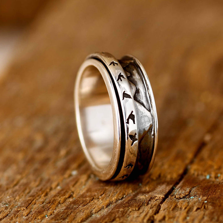 Berge und Vögel Fidget Ring Sterling Silber