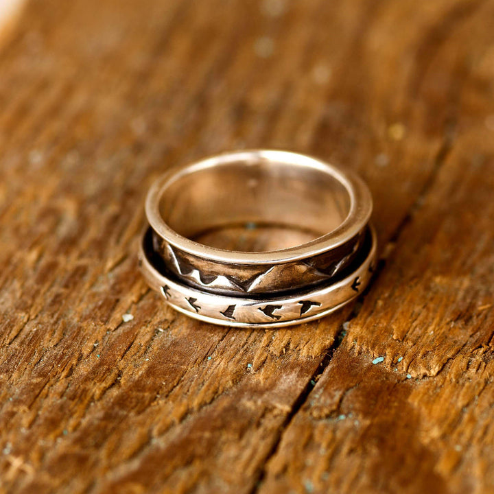 Mountains and Birds Fidget Ring Sterling Silver