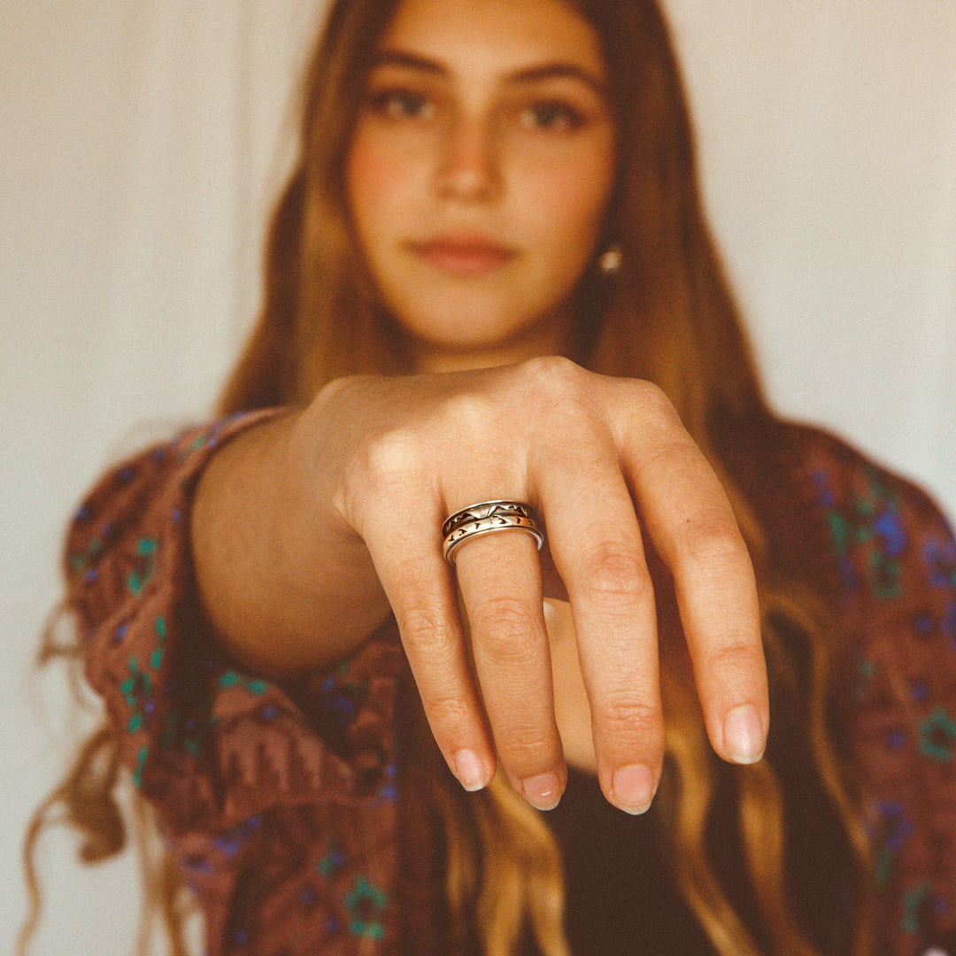 Mountains and Birds Fidget Ring Sterling Silver