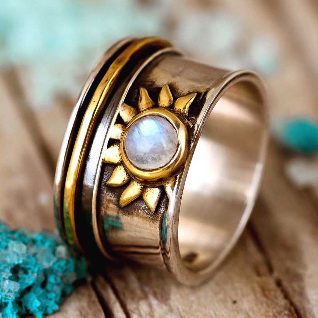 Sun Moonstone Fidget Ring Sterling Silver