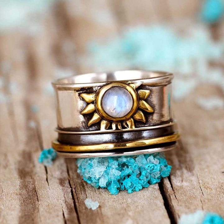 Sun Moonstone Fidget Ring Sterling Silver