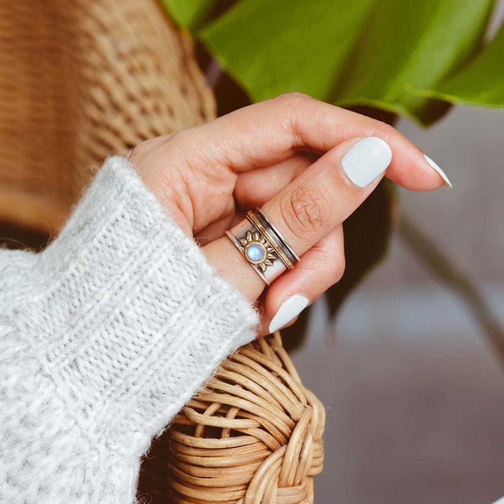 Sun Moonstone Fidget Ring Sterling Silver