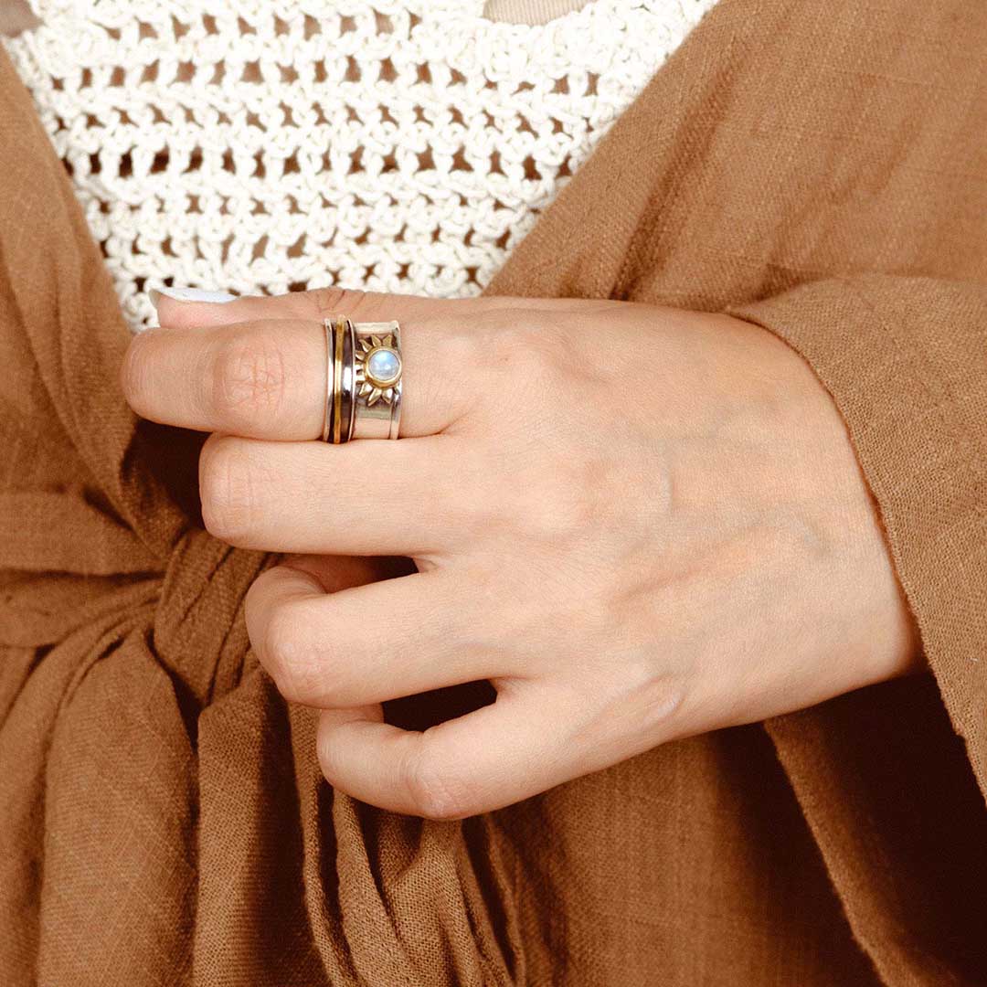 Sun Moonstone Fidget Ring Sterling Silver