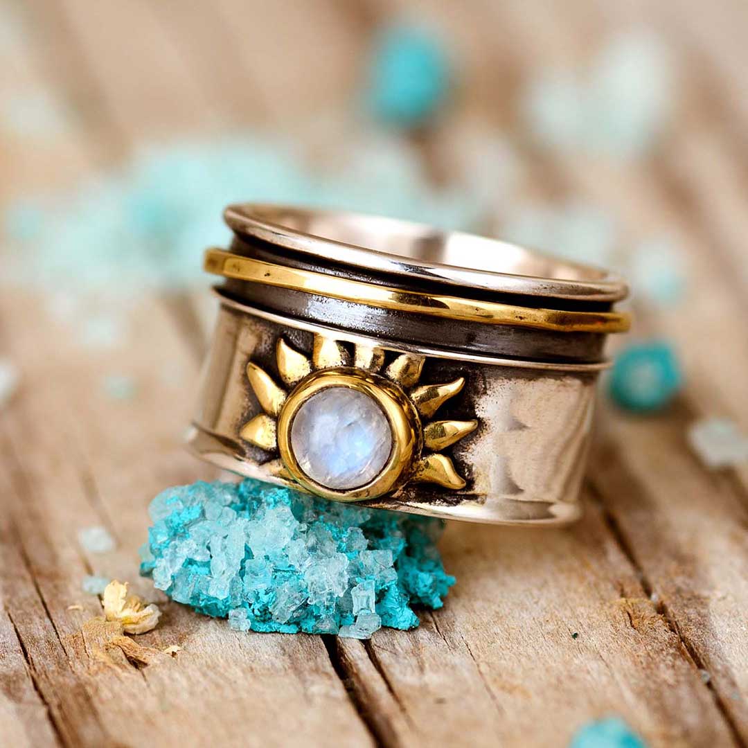 Sun Moonstone Fidget Ring Sterling Silver