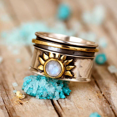 Sun Moonstone Fidget Ring Sterling Silver - Boho Magic
