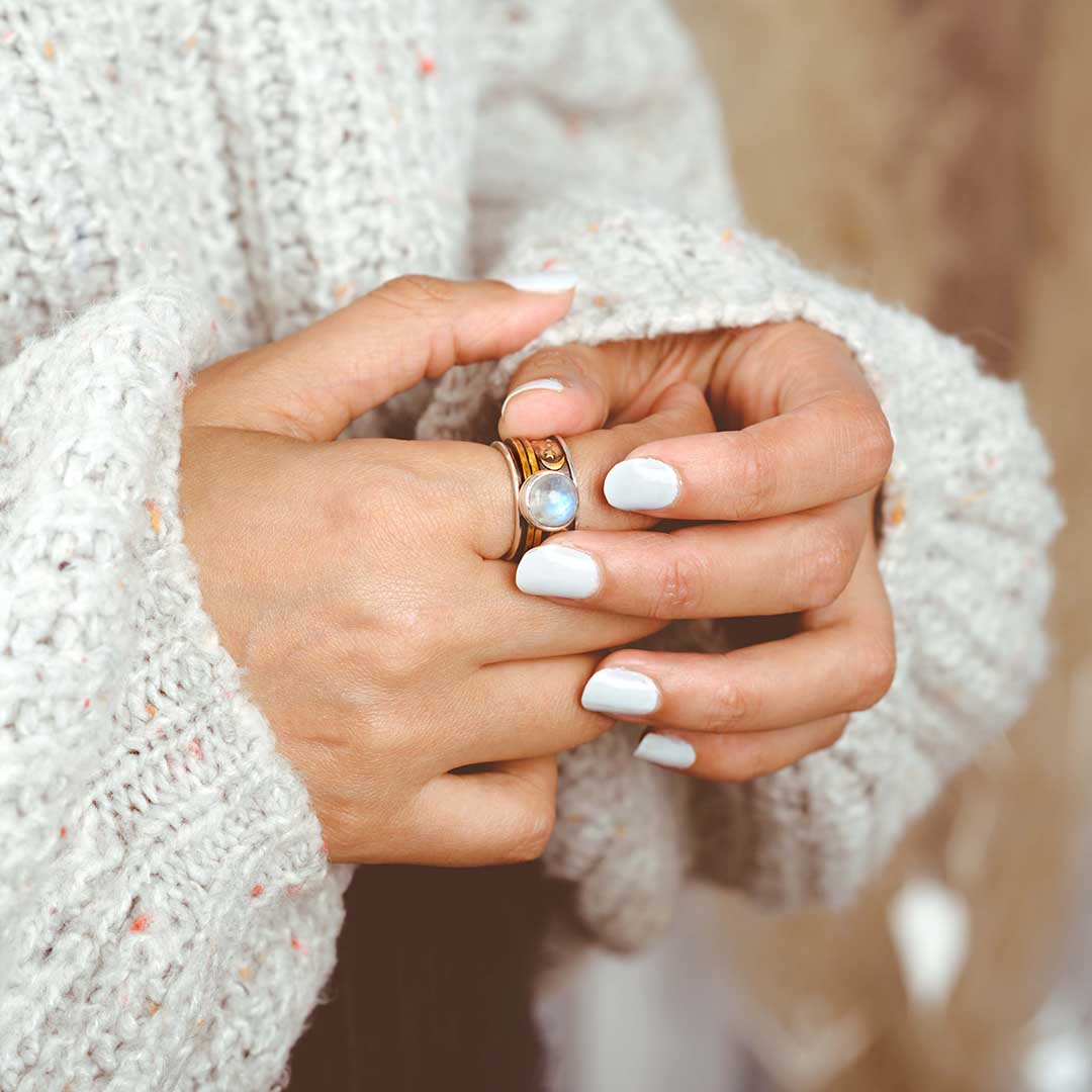 Sterne Mond und Mondstein Fidget Ring Sterling Silber