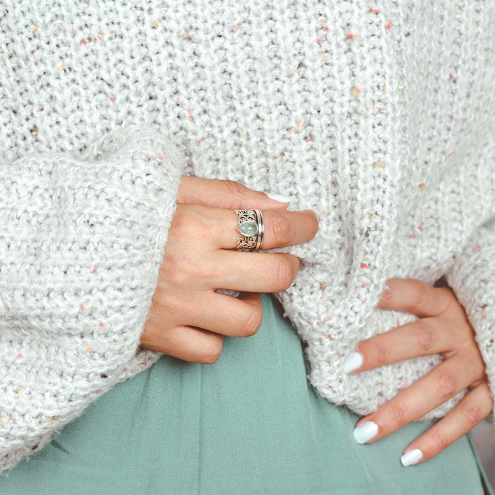 Teardrop Aquamarine Fidget Ring Sterling Silver