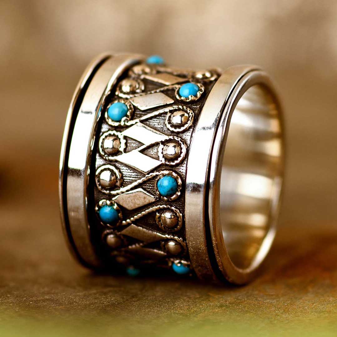 Boho Türkis Fidget Ring Sterling Silber