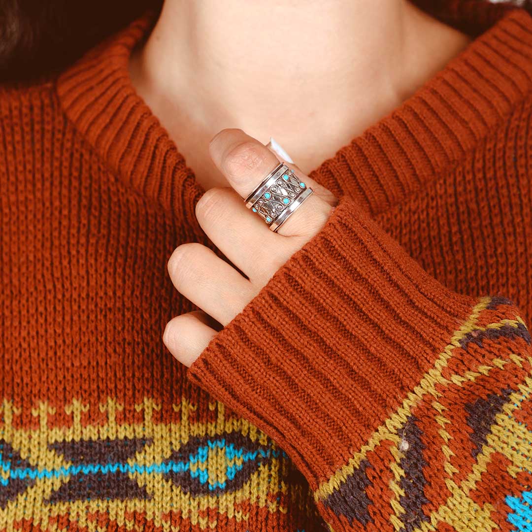 Boho Turquoise Fidget Ring Sterling Silver