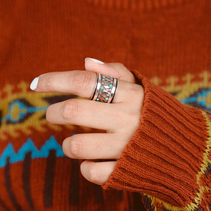 Boho Turquoise Fidget Ring Sterling Silver