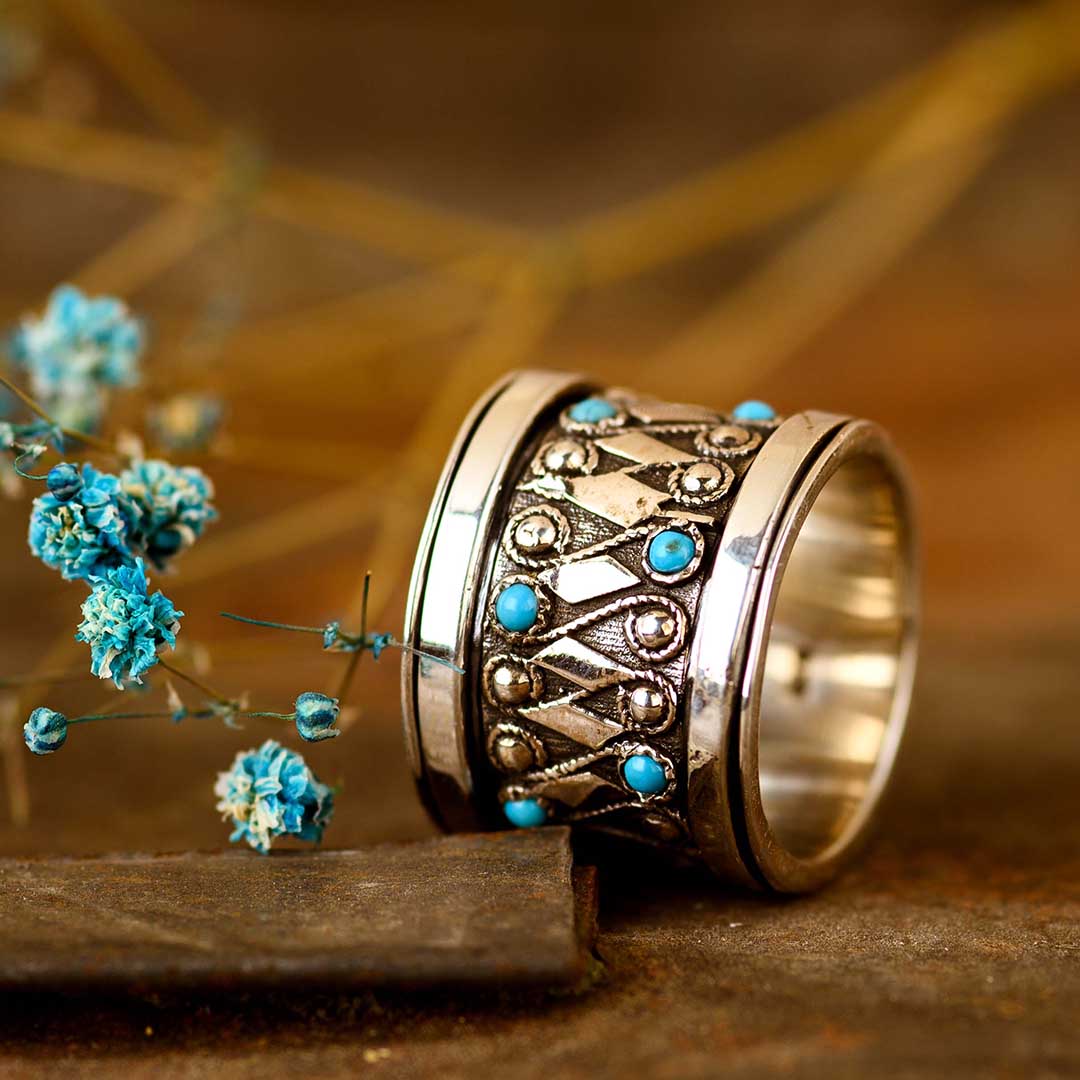 Boho Türkis Fidget Ring Sterling Silber