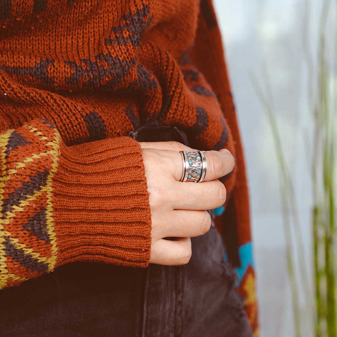 Boho Türkis Fidget Ring Sterling Silber