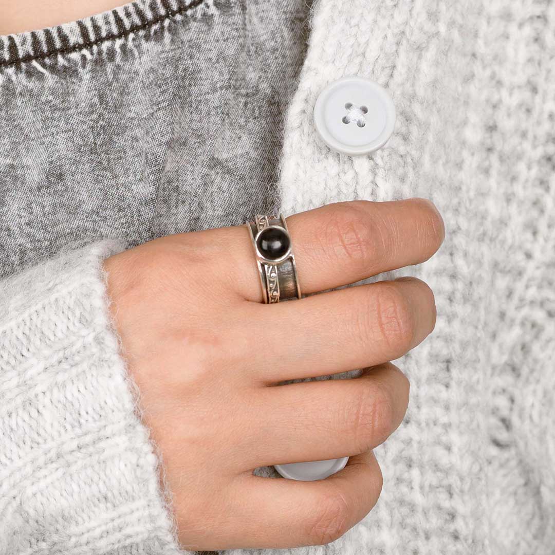 Black Onyx Fidget Ring Sterling Silver