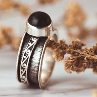 Black Onyx Fidget Ring Sterling Silver - Boho Magic
