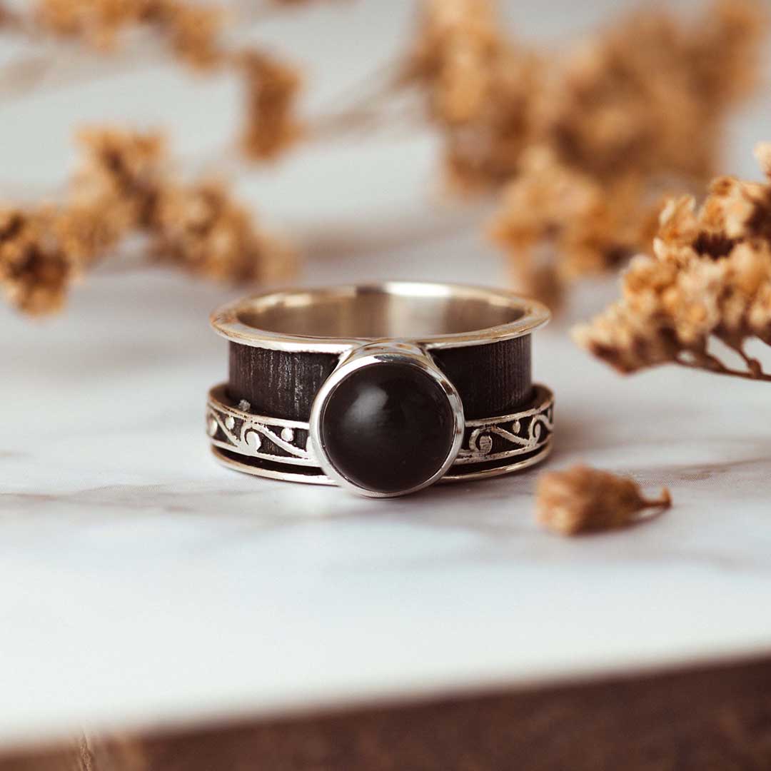 Black Onyx Fidget Ring Sterling Silver