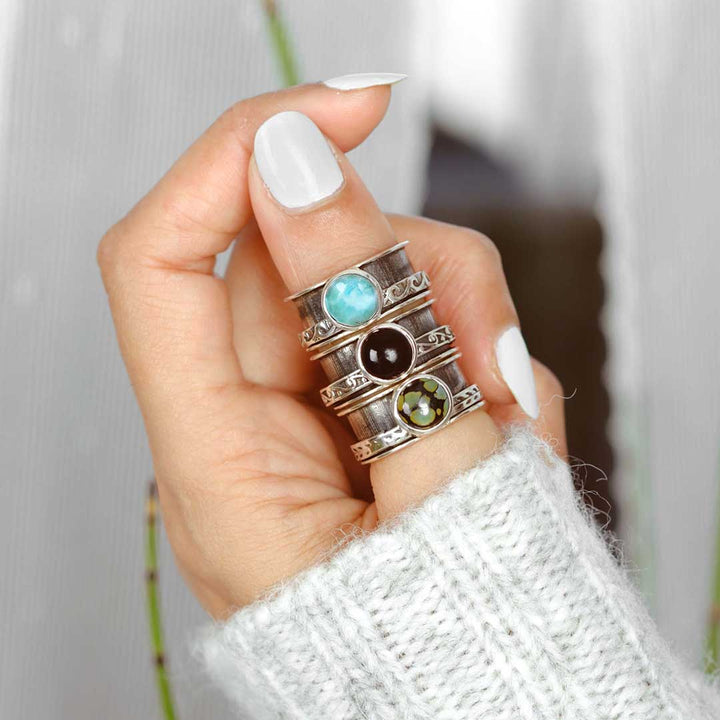 Turquoise Leaves Fidget Ring Sterling Silver