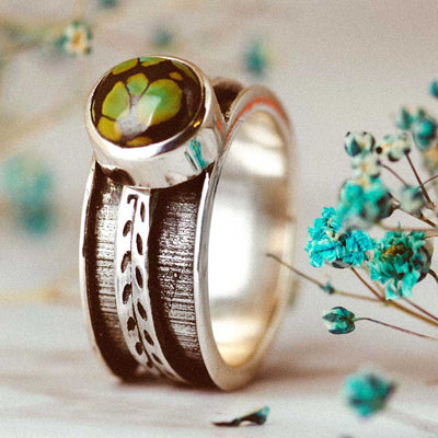 Turquoise Leaves Fidget Ring Sterling Silver - Boho Magic