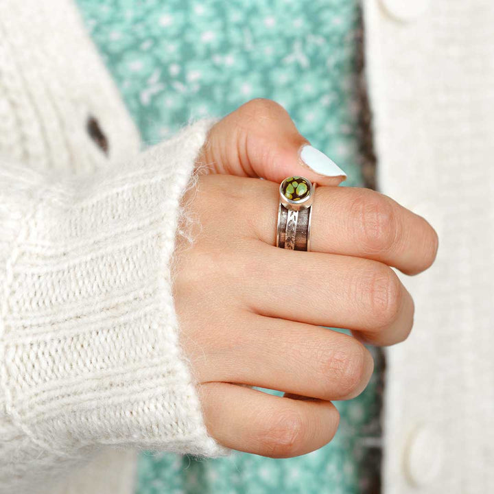 Turquoise Leaves Fidget Ring Sterling Silver