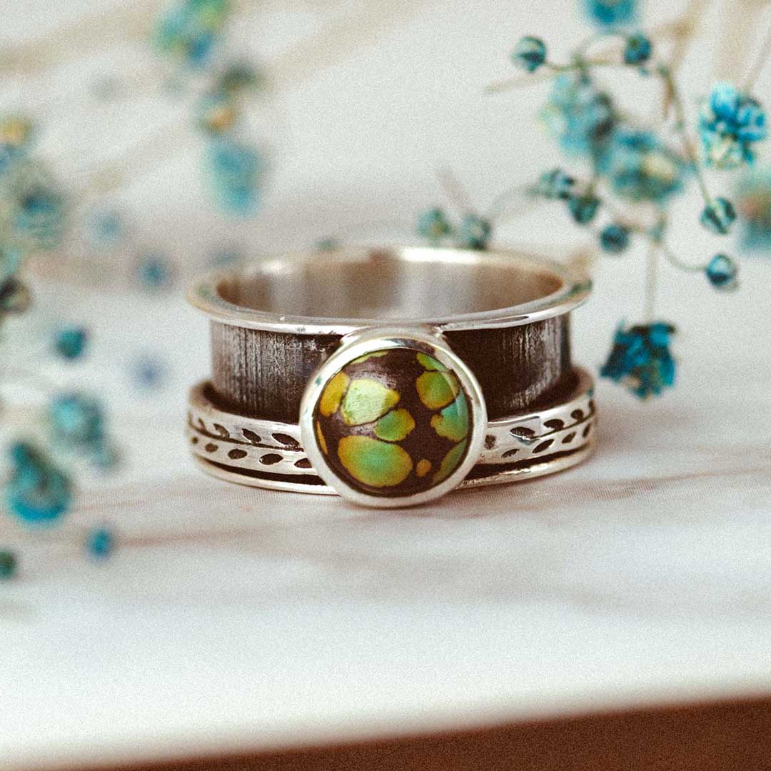 Turquoise Leaves Fidget Ring Sterling Silver