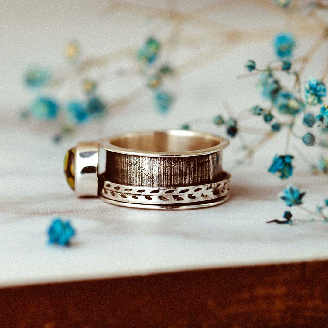 Turquoise Leaves Fidget Ring Sterling Silver