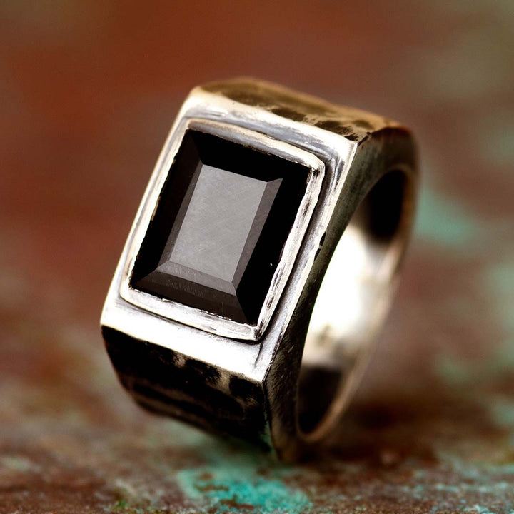 Schwarzer Onyx Siegelring für Männer Sterling Silber