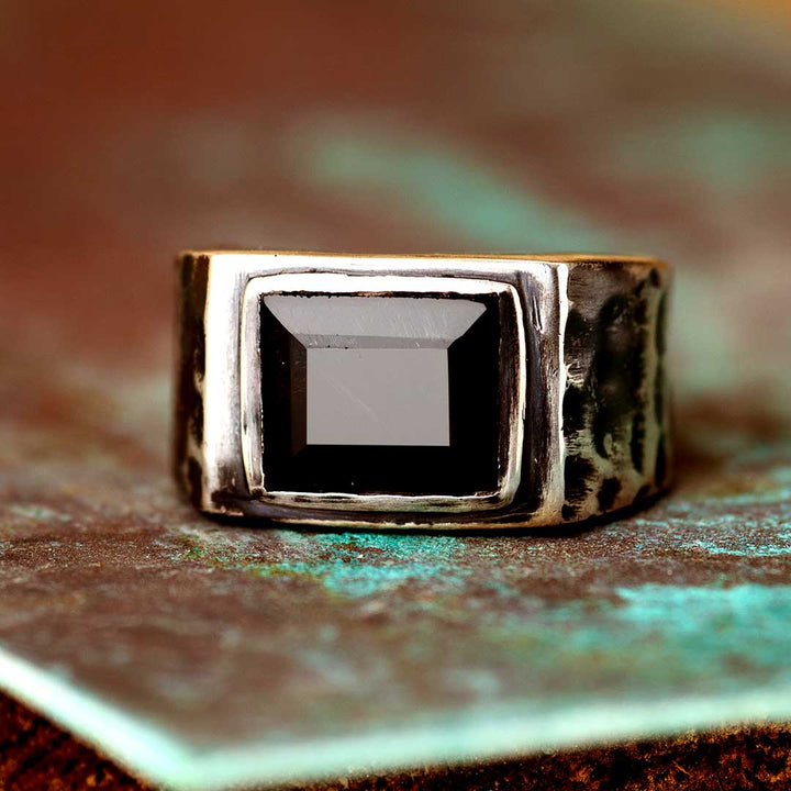 Black Onyx Signet Ring for Men Sterling Silver