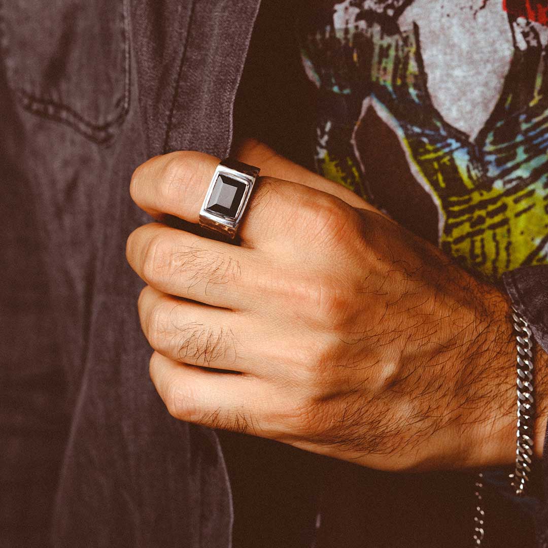 Black Onyx Signet Ring for Men Sterling Silver