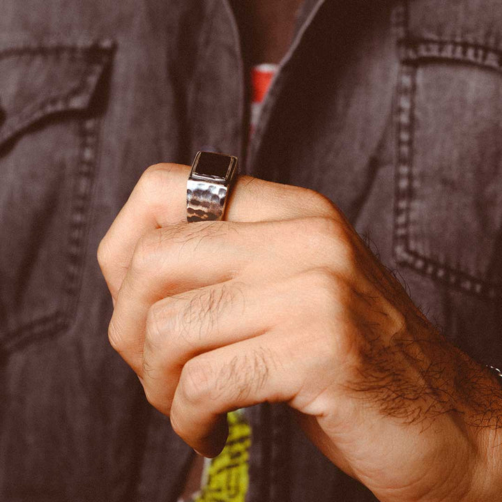 Black Onyx Signet Ring for Men Sterling Silver