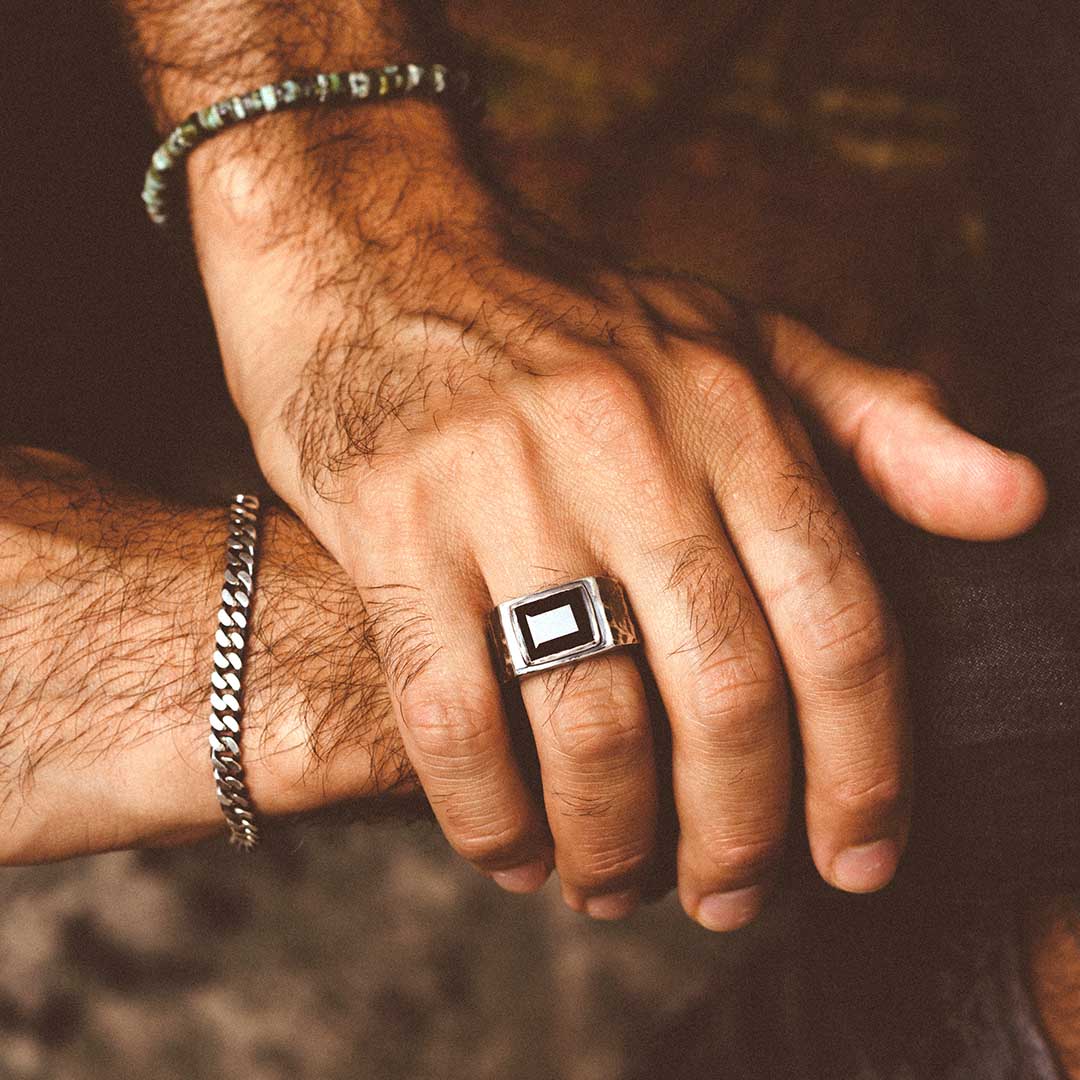 Black Onyx Signet Ring for Men Sterling Silver