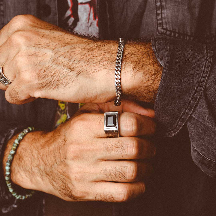 Black Onyx Signet Ring for Men Sterling Silver