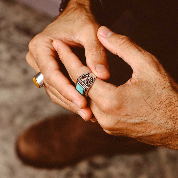 Turquoise Signet Ring for Men Sterling Silver