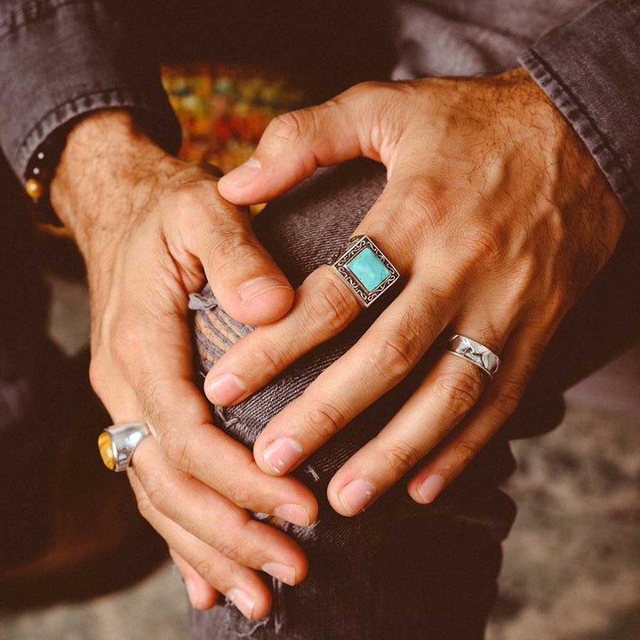 Turquoise Signet Ring for Men Sterling Silver