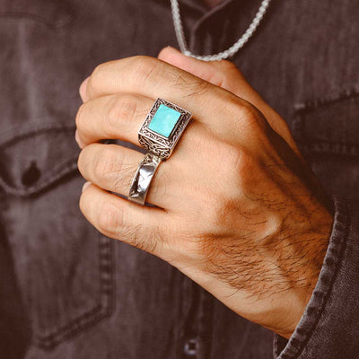 Turquoise Signet Ring for Men Sterling Silver - Boho Magic