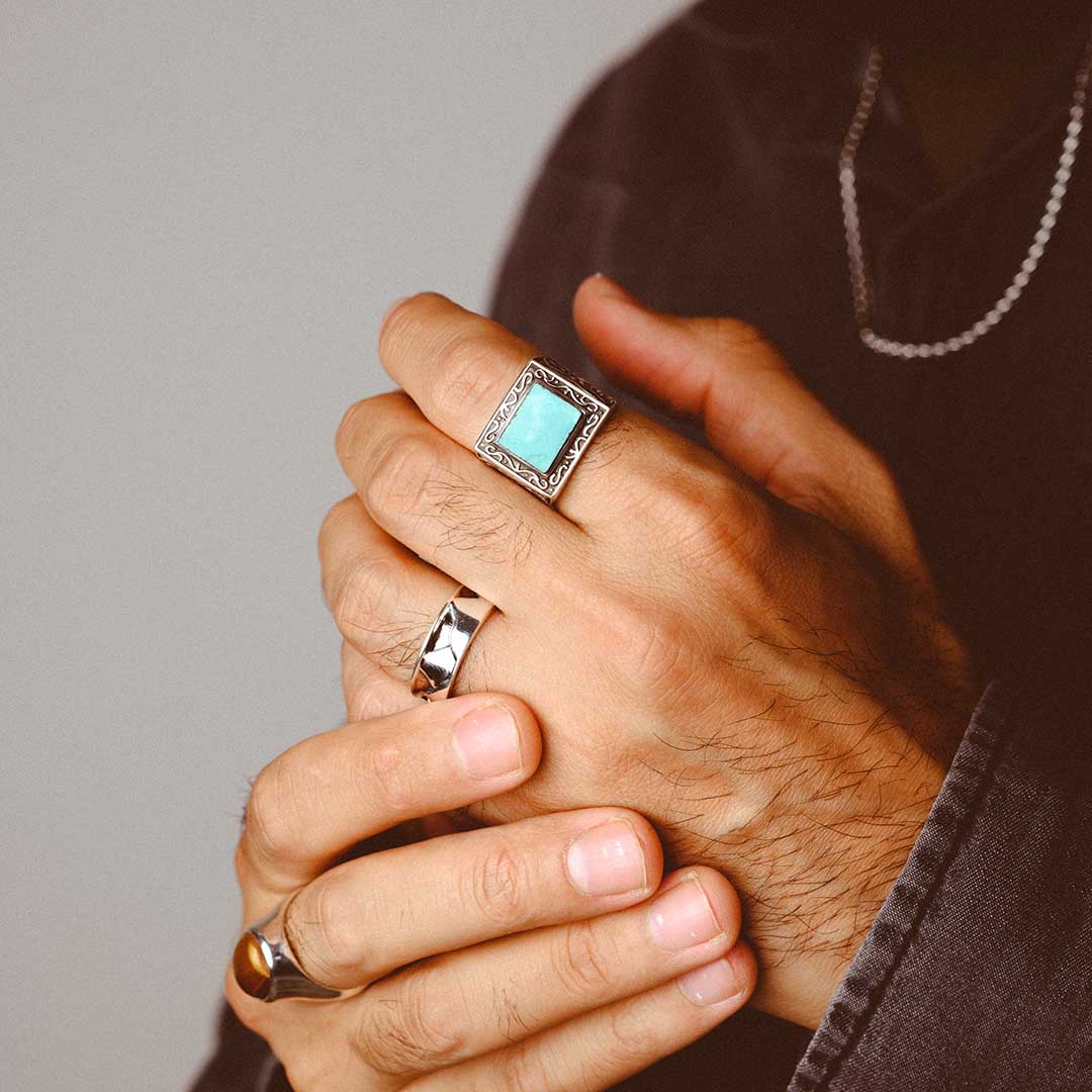 Turquoise Signet Ring for Men Sterling Silver