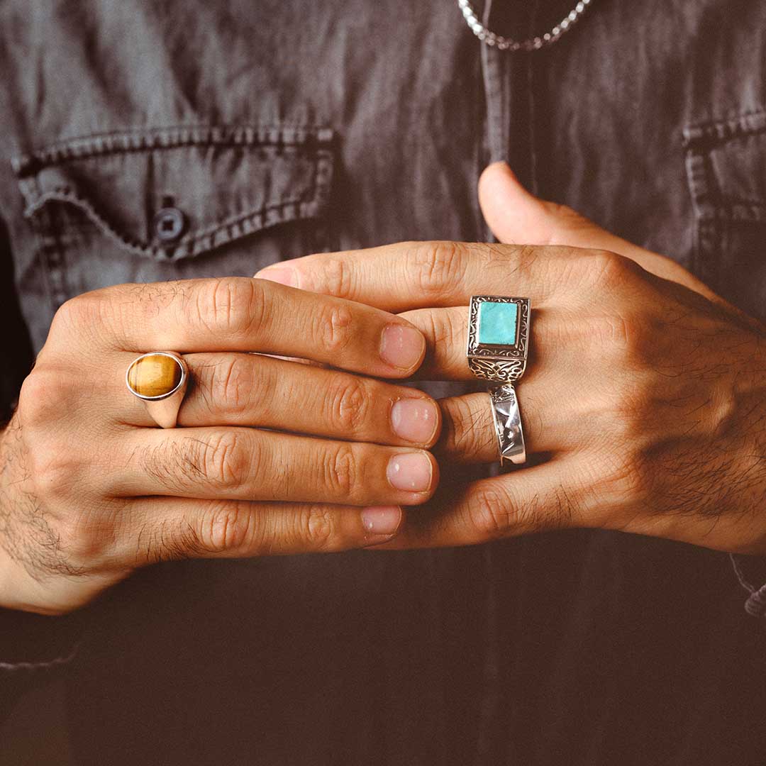 Turquoise Signet Ring for Men Sterling Silver