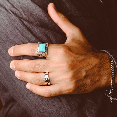 Turquoise Signet Ring for Men Sterling Silver - Boho Magic