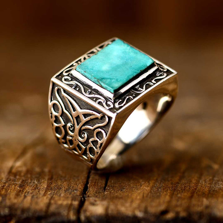 Solid 925 Sterling offers Silver Green Copper Turquoise Ring, Statement Silver Ring,Stone Signet Ring,Husband Gifts Ring,Unique Design Black Zircon