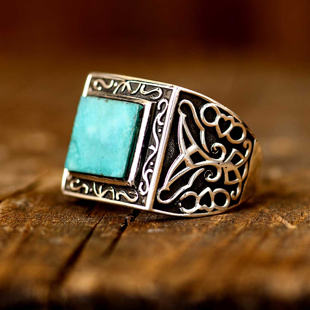 Turquoise Signet Ring for Men Sterling Silver