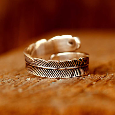 Feather Ring for Men Sterling Silver - Boho Magic