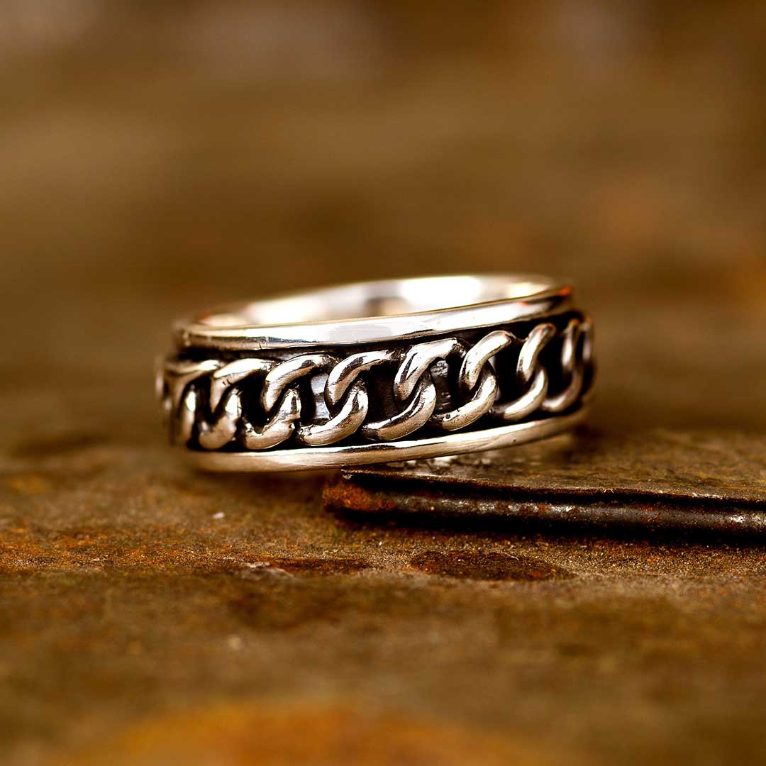 Curb Chain Men's Ring Sterling Silver