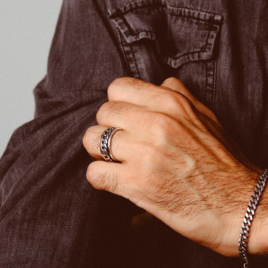 Curb Chain Men's Ring Sterling Silver
